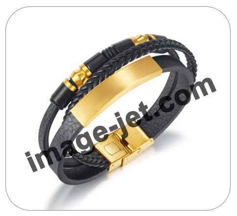 Bracelet cuir tissé or personnalisé